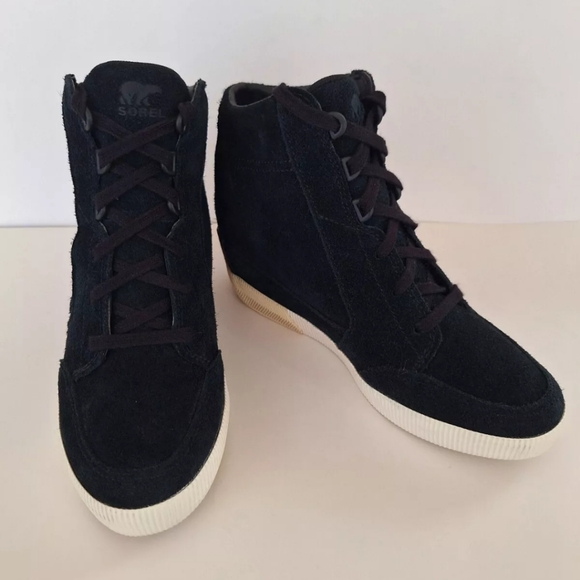 US8.5 Sorel Out N About II Wedge Suede Ankle Boots Black Waterproof - Picture 9 of 13